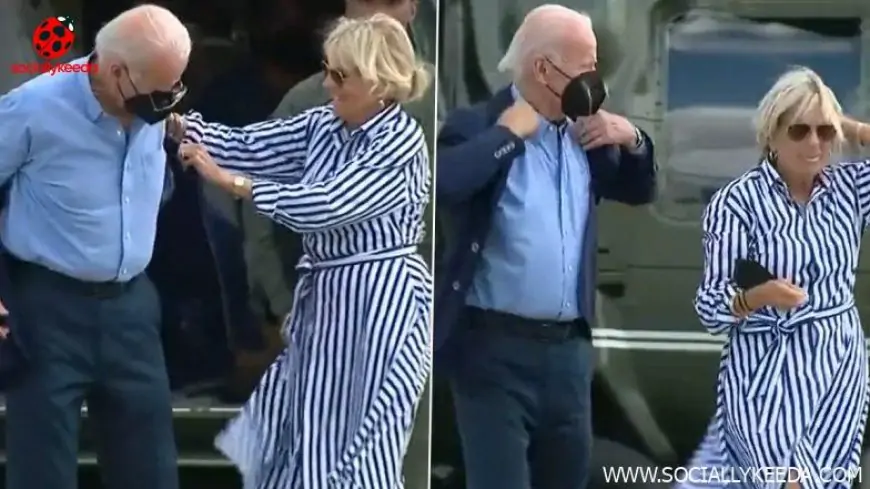 US President Joe Biden's Hands Get Stuck While Wearing His Jacket, Drops His Aviators (Watch Video)