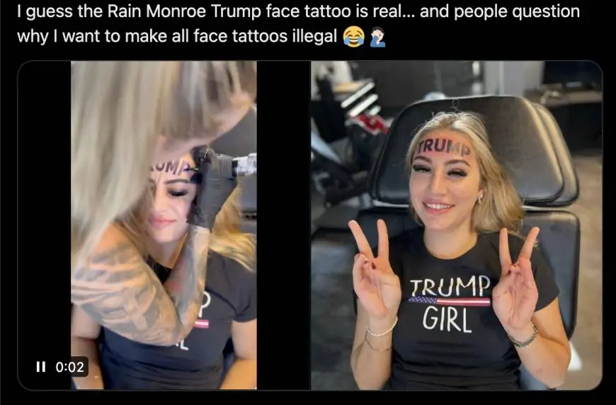 Influencer Rain Monroe Gets ‘Trump’ Tattooed On Her Forehead