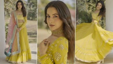Shehnaaz Gill Poses in a Stunning Sequined Yellow Lehenga Set and Chunky Golden Jewellery (View Pics)