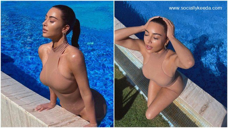 Kim Kardashian Soaks Some Sun and Turns Up the Heat in Her Nude Coloured Swimwear (View Pics)