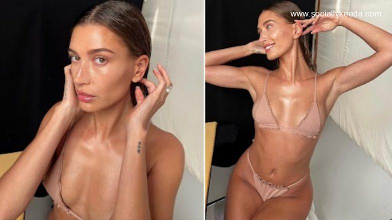 Hailey Bieber Wears Nude Coloured Bikini With Delicate Ruffles, Teases Her Upcoming Beauty Line (View Pics)