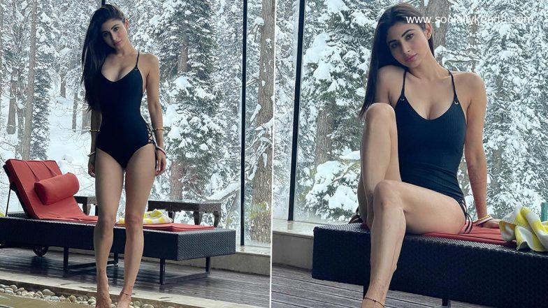 Mouni Roy Looks Hot in a Black Monokini as She Poses With the Beautiful Scenic Backdrop of Snow! (View Pics)